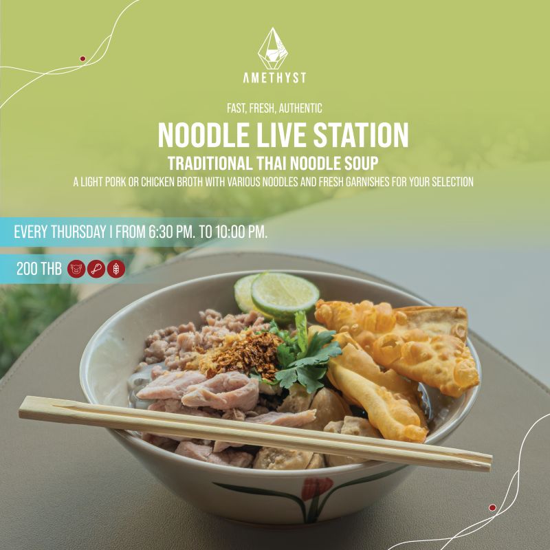 Traditional Thai noodle soup at Amethyst Noodle Live Station in Kata Beach