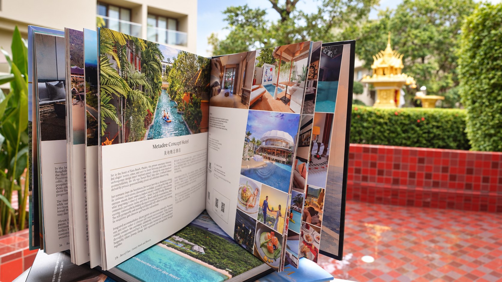 Open Best of Class publication featuring Metadee Concept Hotel beside the resort pool and tropical garden