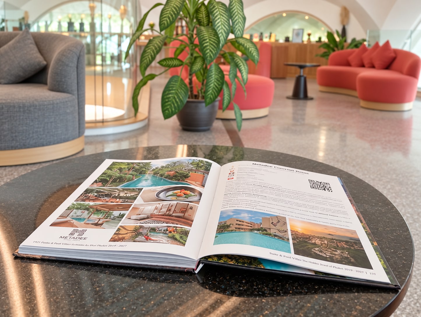 Open Suite & Pool Villa publication featuring Metadee Concept Hotel in the hotel lobby